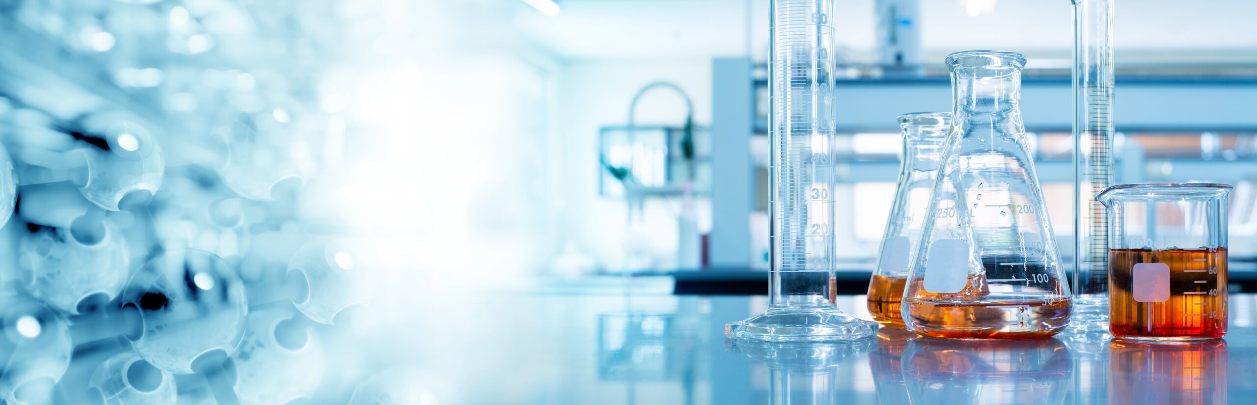 chemistry tools with liquid in the tubes 